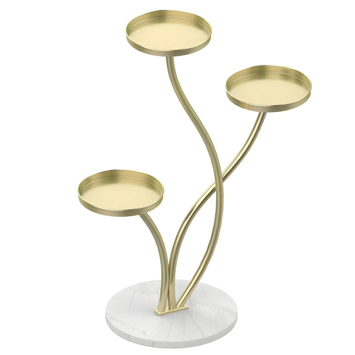 Decorative Curved Metal Gold 3 Tiers Stone Plant Stand Image - 10