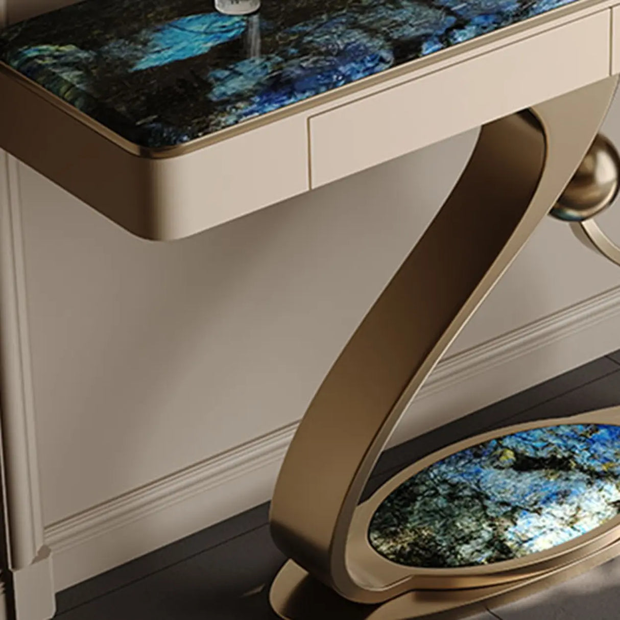 Decorative Entryway Curved Stone Storage Console Table Image - 4