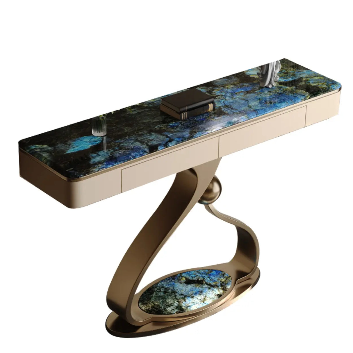 Decorative Entryway Curved Stone Storage Console Table Image - 6