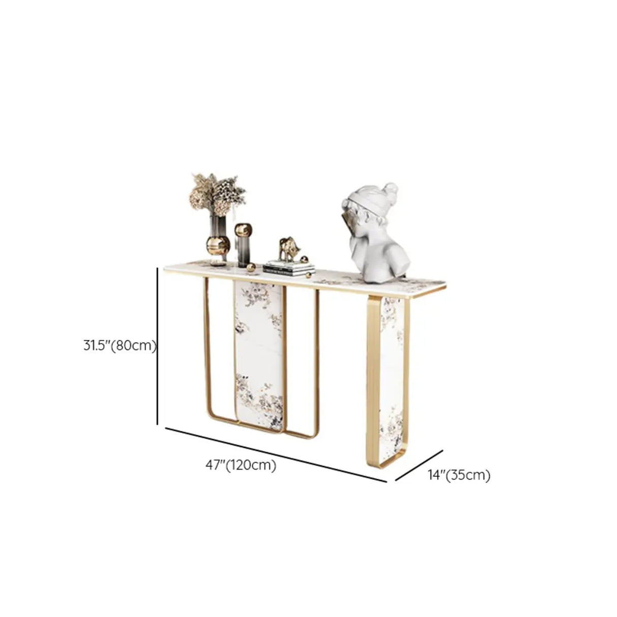 Decorative Geometric Stone Top and Gold Console Table Image - 12