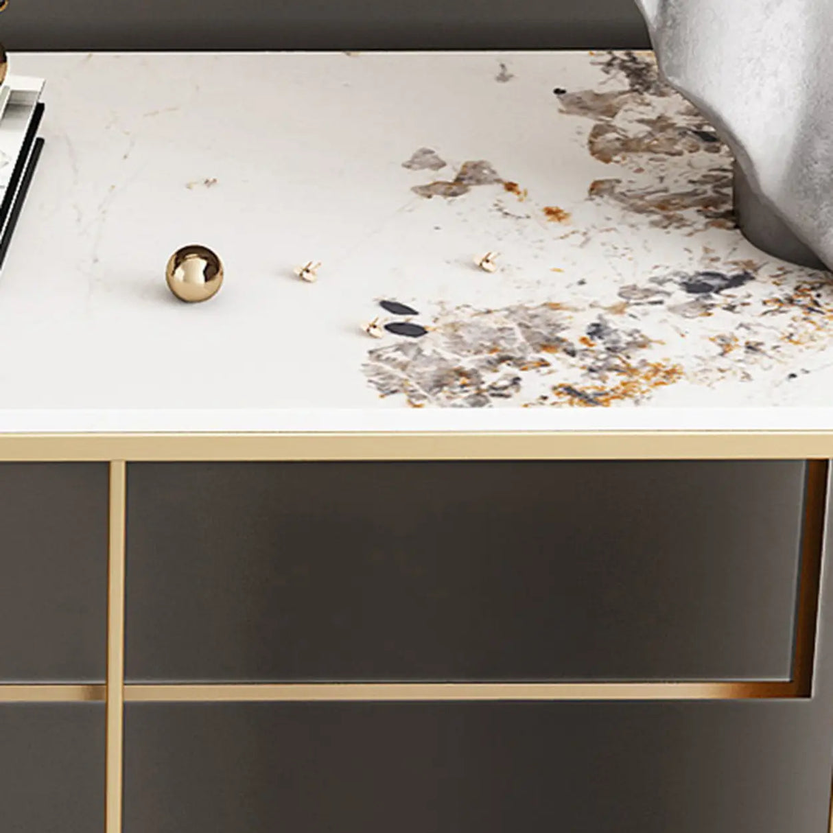 Decorative Geometric Stone Top and Gold Console Table Image - 7