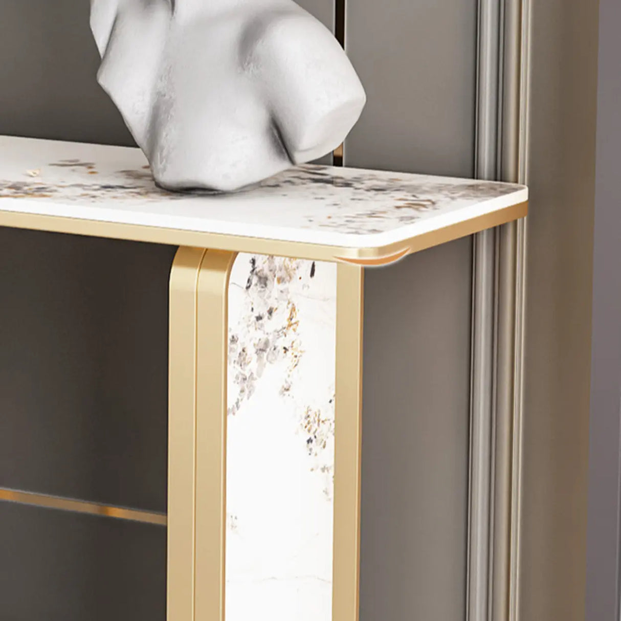 Decorative Geometric Stone Top and Gold Console Table Image - 8