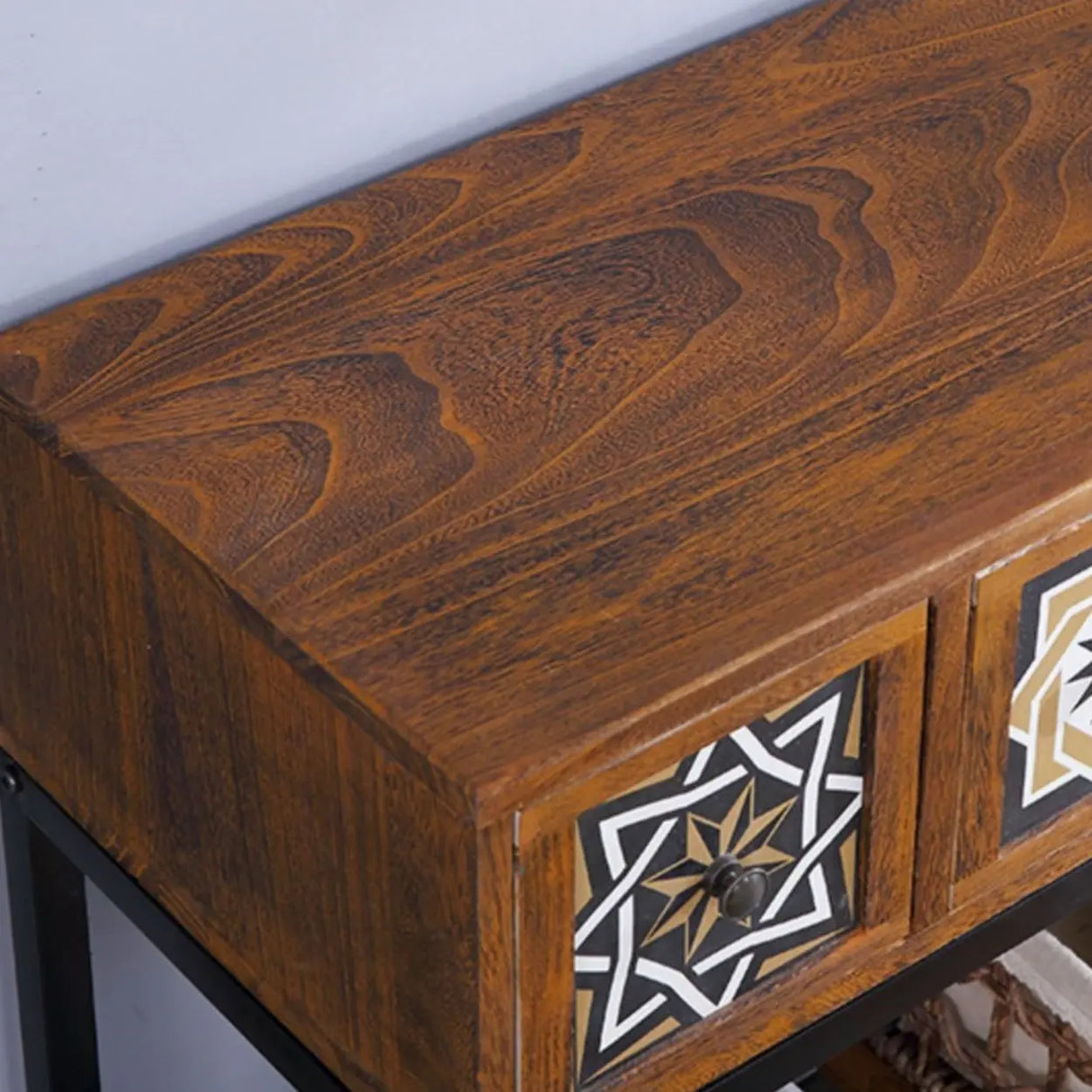 Decorative Geometric Wooden Brown Storage Console Table Image - 6