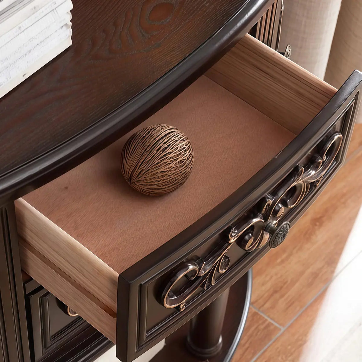 Decorative Half-circle Blue Wood Storage Entry Console Table Image - 10