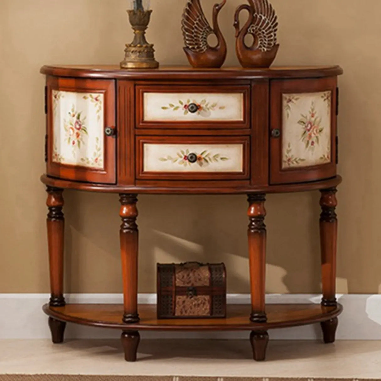 Decorative Half-circle Blue Wood Storage Entry Console Table Image - 12