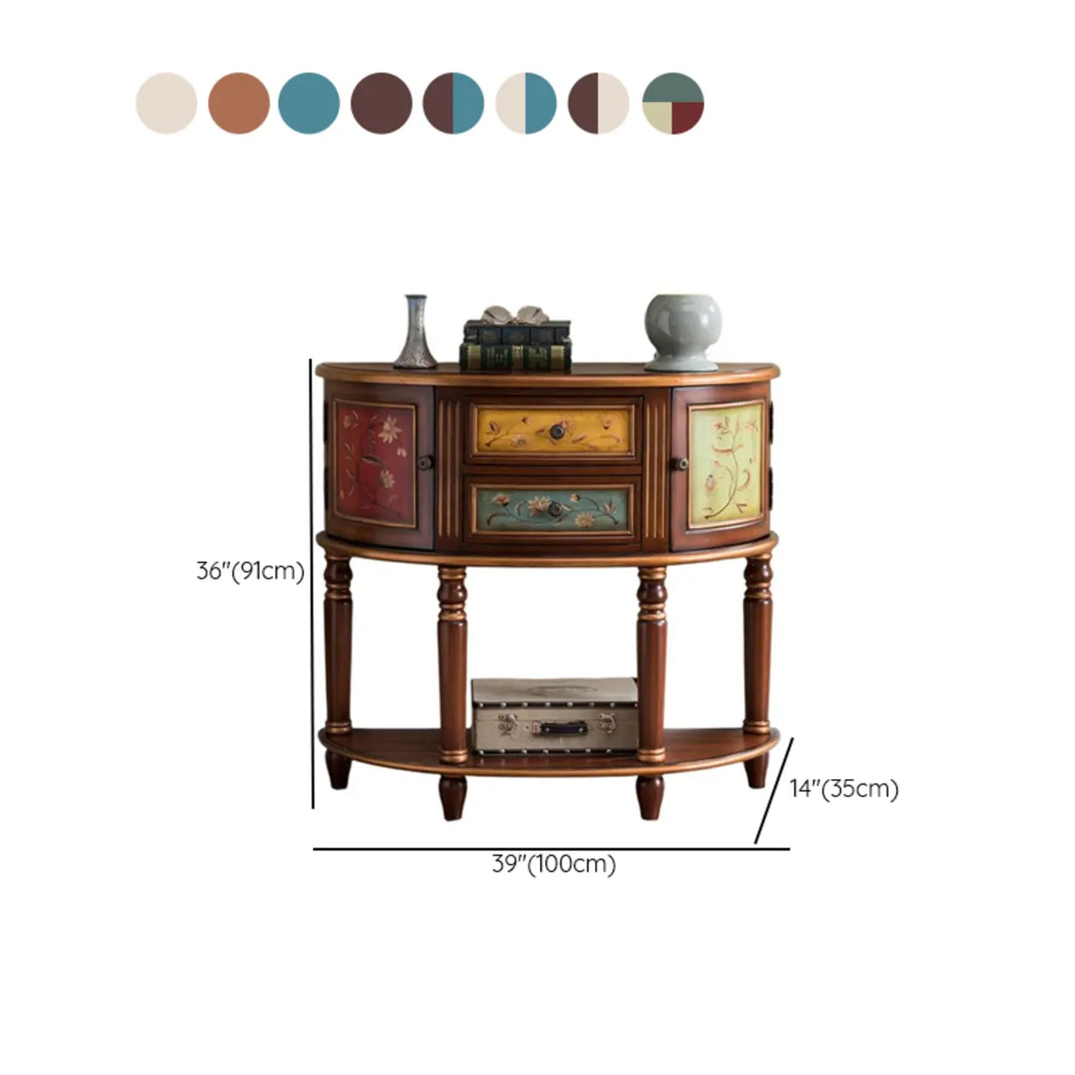 Decorative Half-circle Blue Wood Storage Entry Console Table