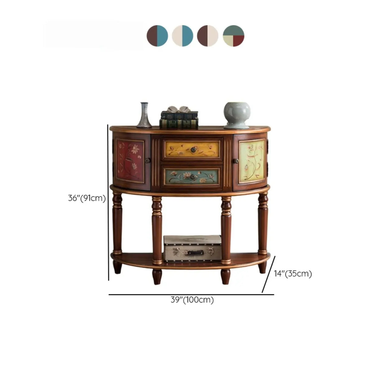 Decorative Half-circle Blue Wood Storage Entry Console Table Image - 16