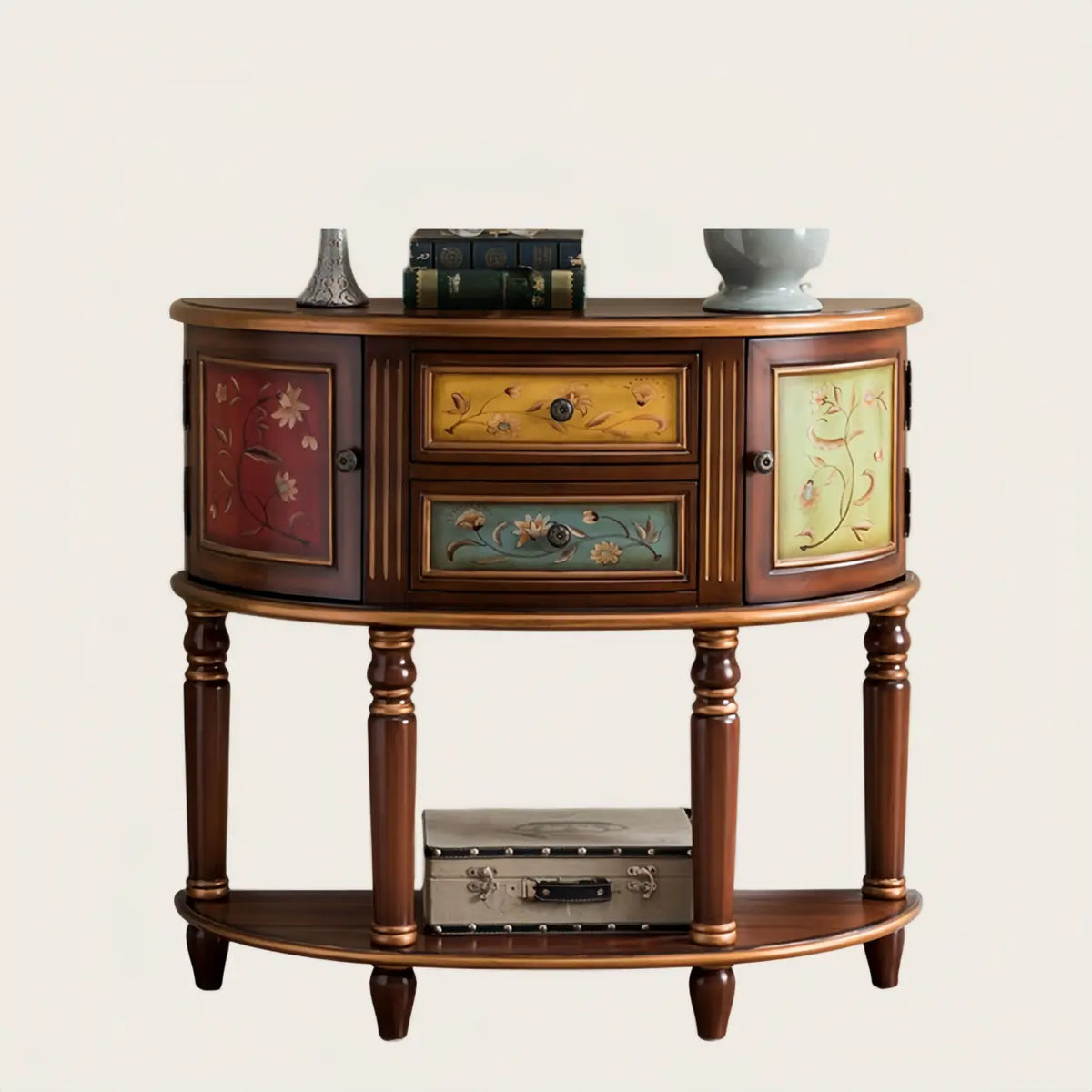 Decorative Half-circle Blue Wood Storage Entry Console Table Image - 4
