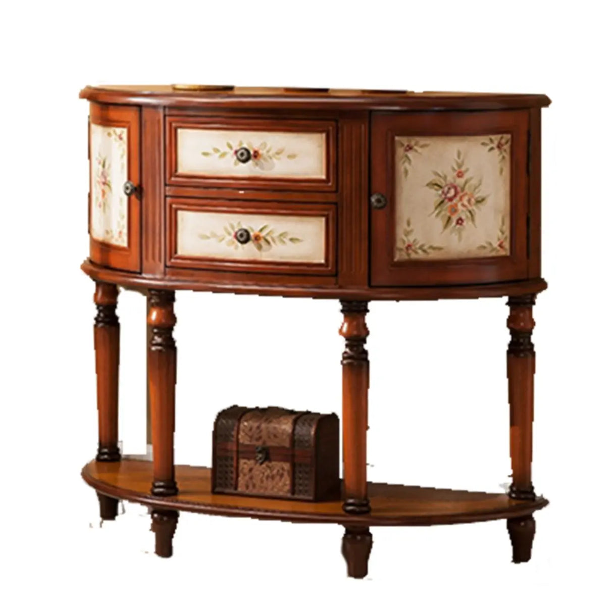 Decorative Half-circle Blue Wood Storage Entry Console Table Image - 4