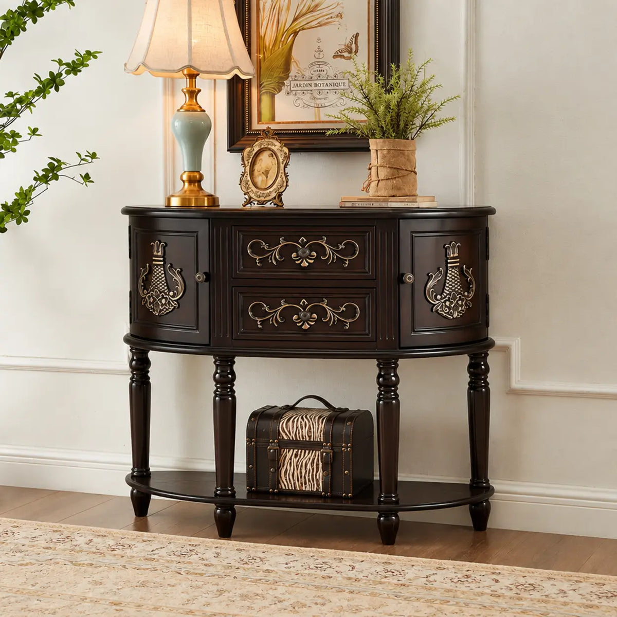 Decorative Half-circle Blue Wood Storage Entry Console Table Image - 5
