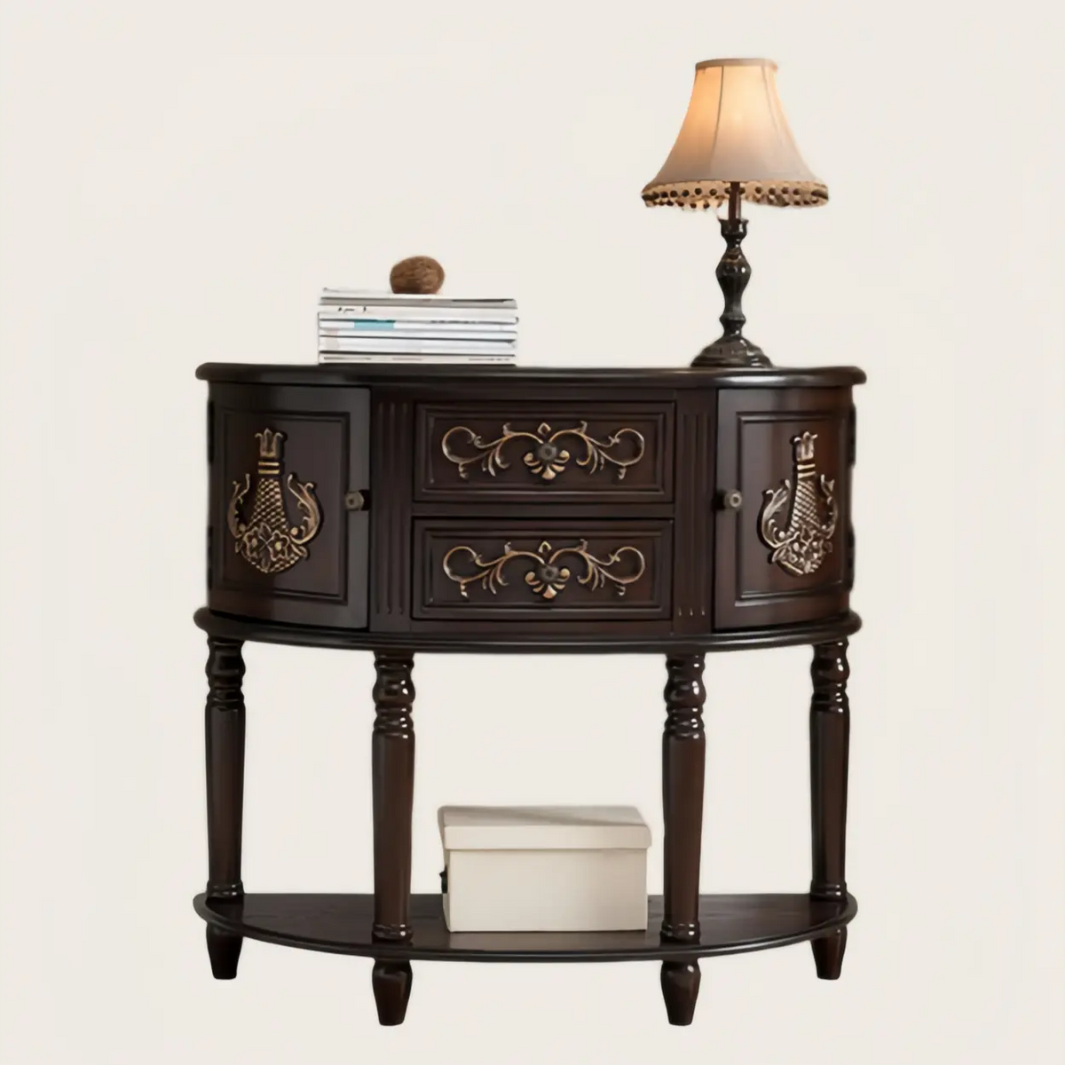 Decorative Half-circle Blue Wood Storage Entry Console Table Image - 7