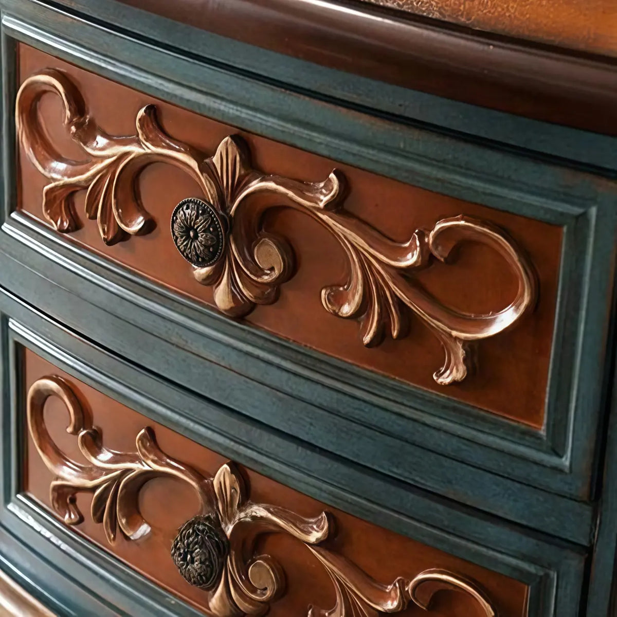 Decorative Half-circle Blue Wood Storage Entry Console Table Image - 9