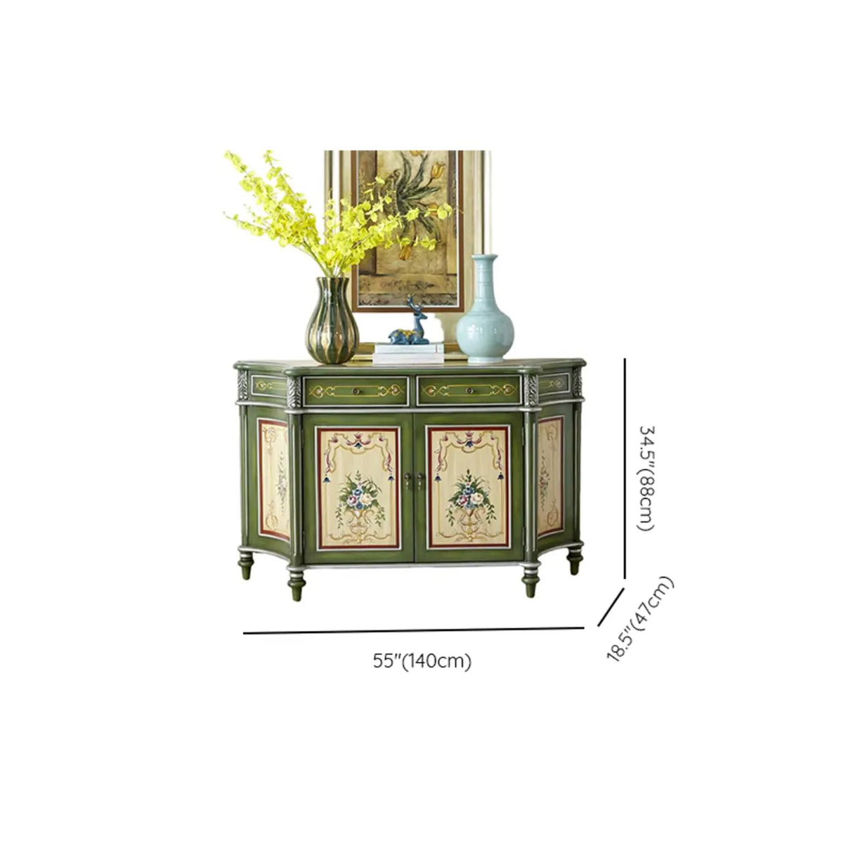 Decorative Half-Moon Storage Floral Green Console Table Image - 12