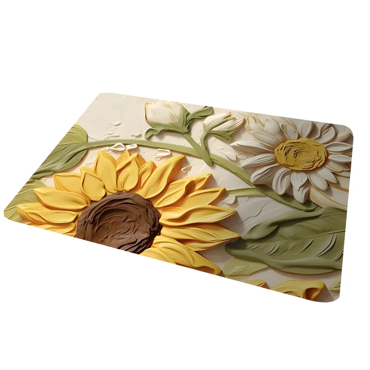 Decorative Lotus 3D Rubber Green Rectangular Area Rug Image - 10