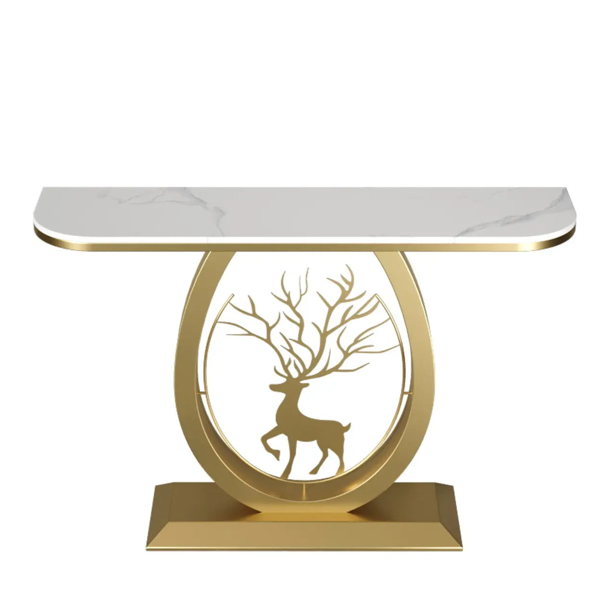 Decorative Oval Deer Base Sintered Stone Gold Console Table Image - 2