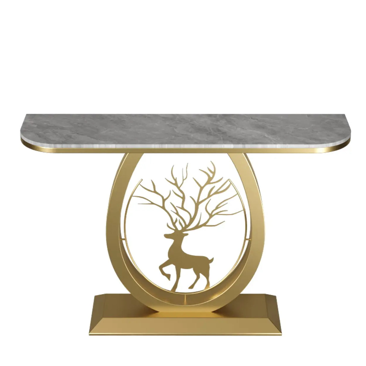 Decorative Oval Deer Base Sintered Stone Gold Console Table Image - 3