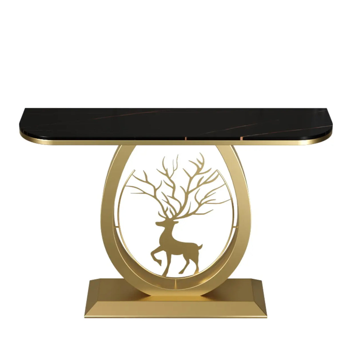 Decorative Oval Deer Base Sintered Stone Gold Console Table Image - 7