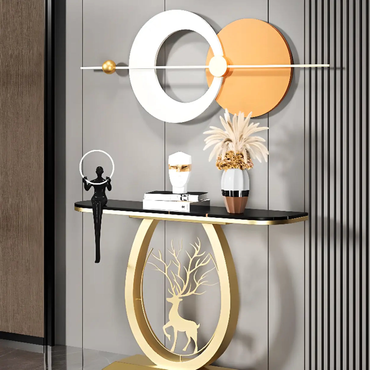 Decorative Oval Deer Base Sintered Stone Gold Console Table Image - 8