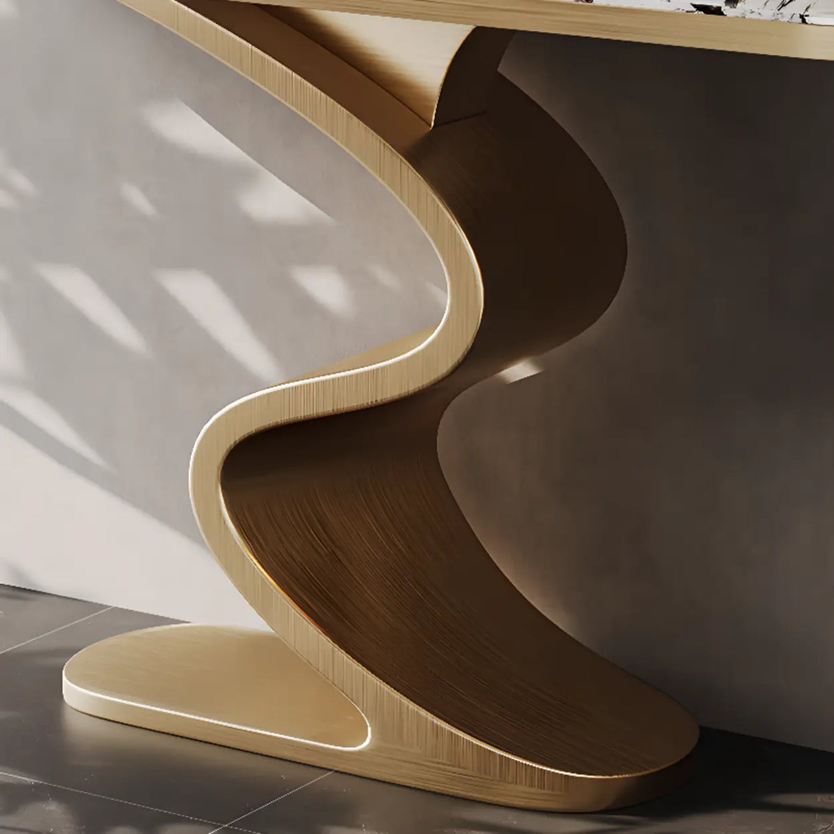 Decorative Oval Luxury Stone Curved Base Gold Console Table Image - 13