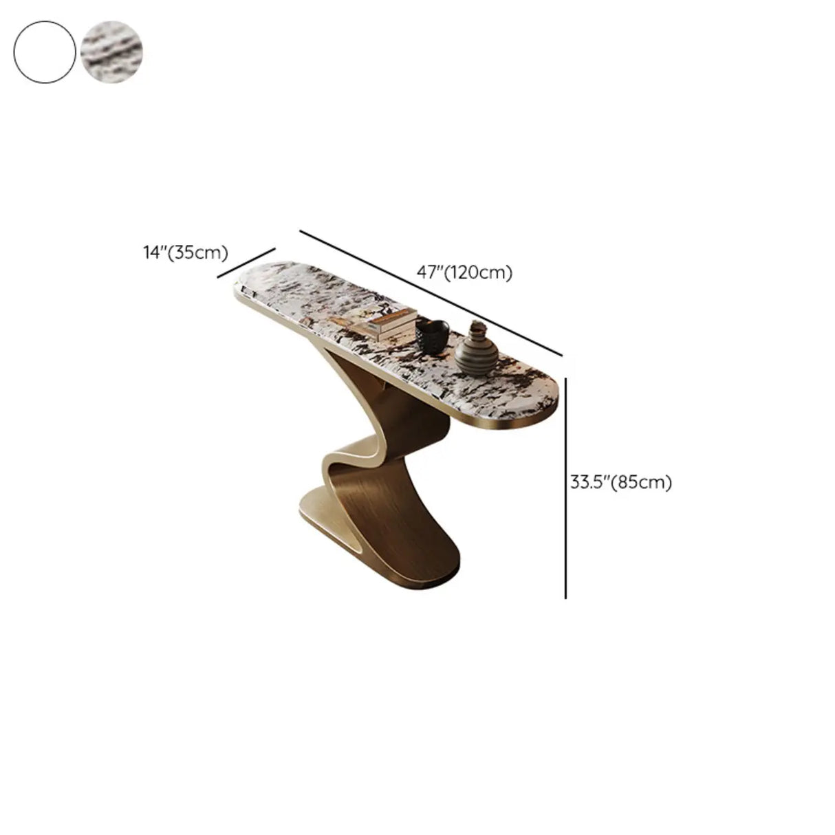 Decorative Oval Luxury Stone Curved Base Gold Console Table Image - 16