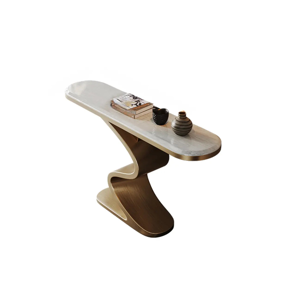 Decorative Oval Luxury Stone Curved Base Gold Console Table Image - 2