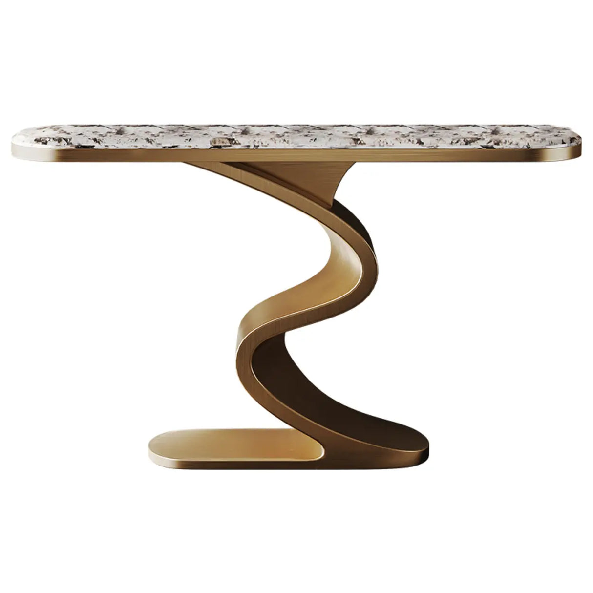 Decorative Oval Luxury Stone Curved Base Gold Console Table Image - 3
