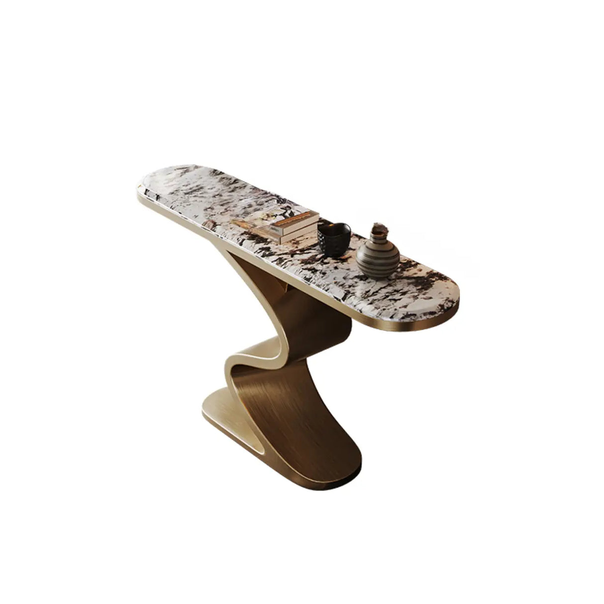 Decorative Oval Luxury Stone Curved Base Gold Console Table Image - 4