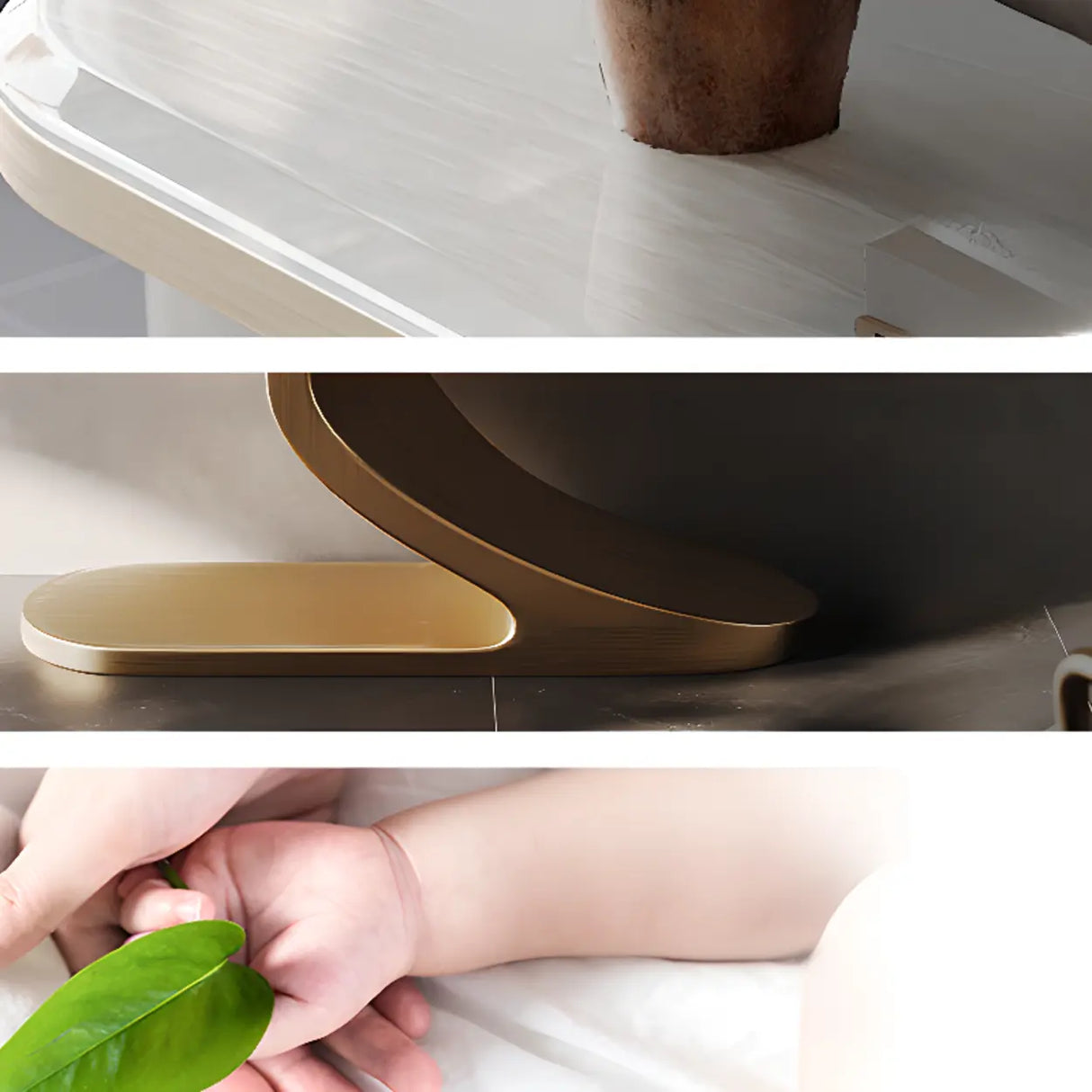 Decorative Oval Luxury Stone Curved Base Gold Console Table Image - 8