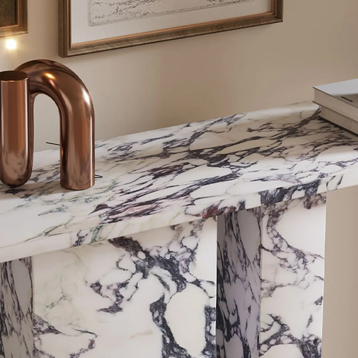 Decorative Twin Pedestal White Marble Console Table Image - 4