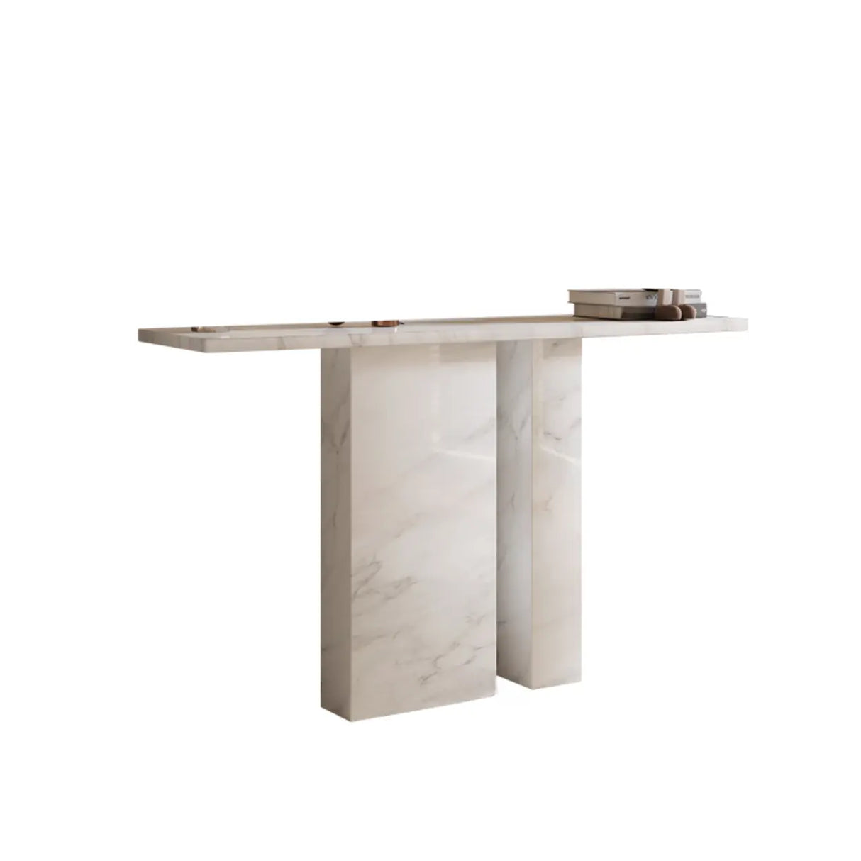 Decorative Twin Pedestal White Marble Console Table Image - 5
