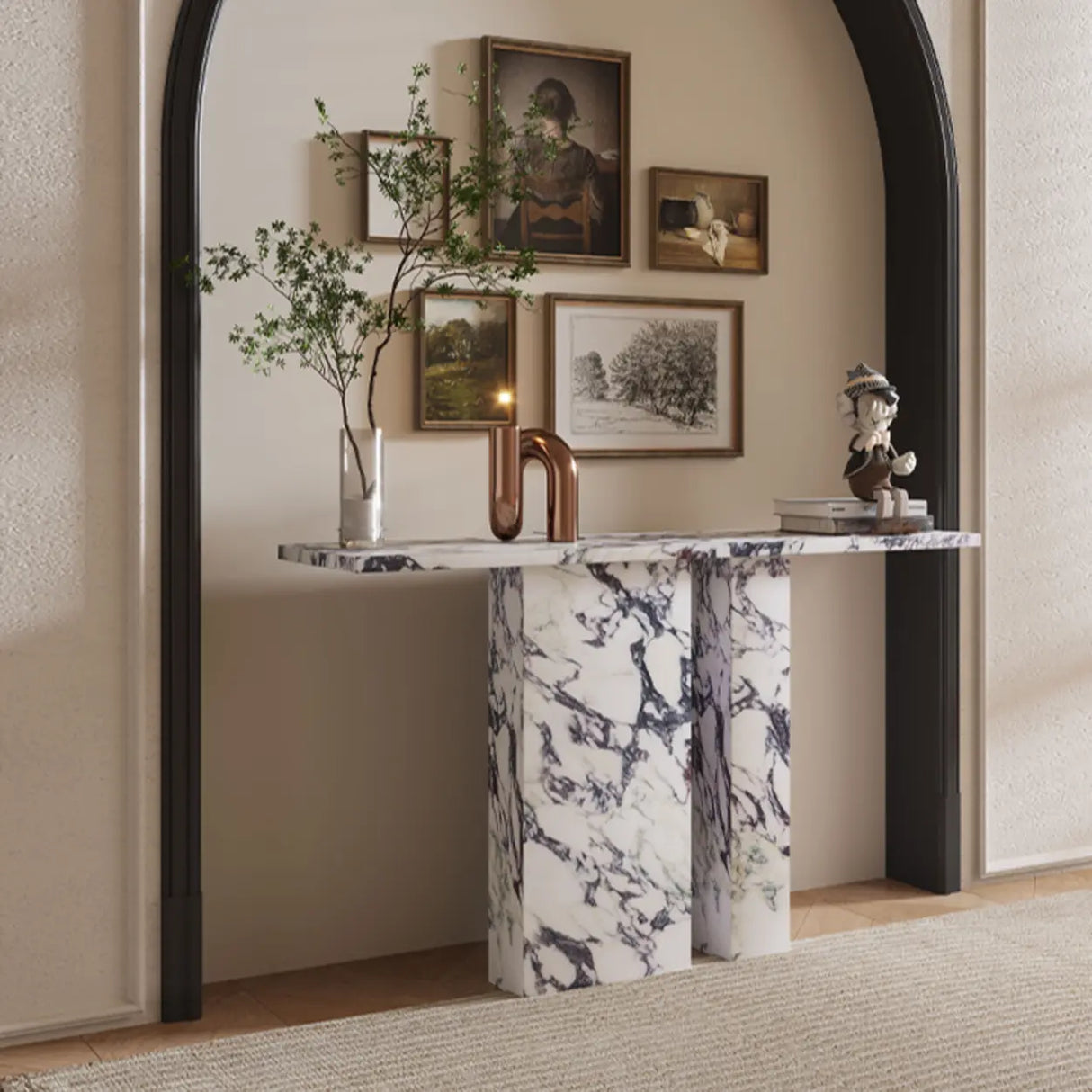 Decorative Twin Pedestal White Marble Console Table Image - 9