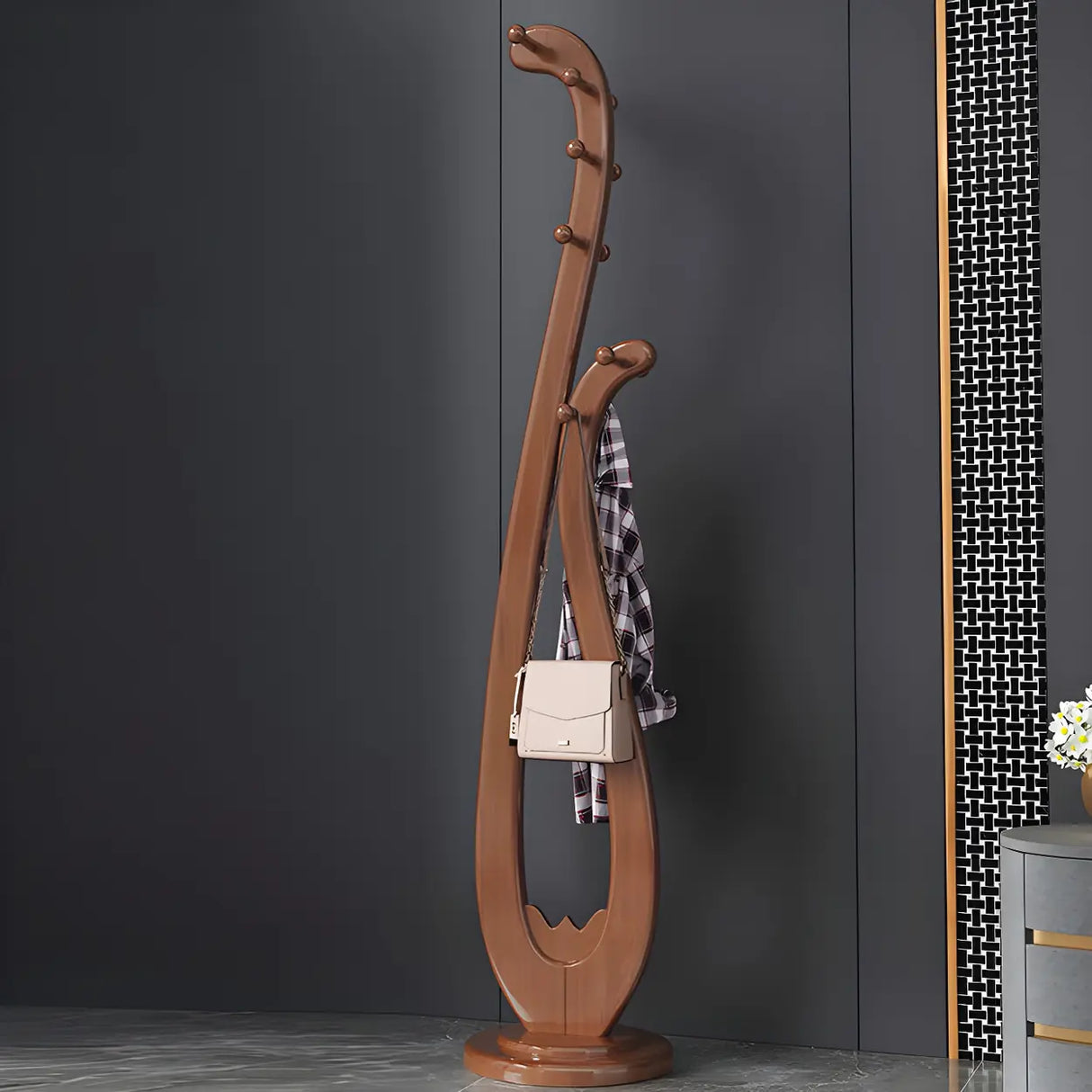 Decorative Wood Cherry Freestanding Coat Rack Image - 1
