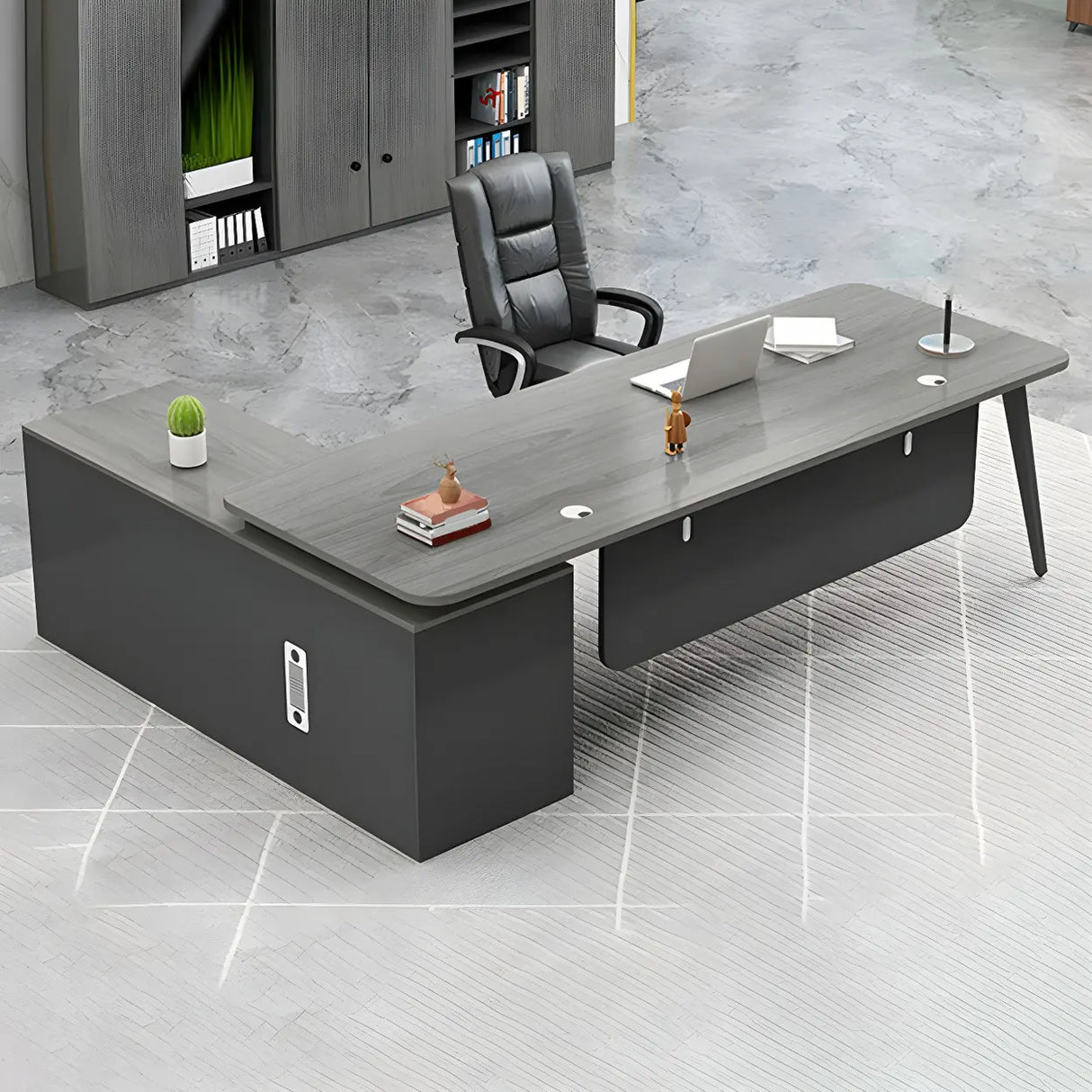 Deep Width Wood Steel Pedestal Base Executive Desk Image - 1