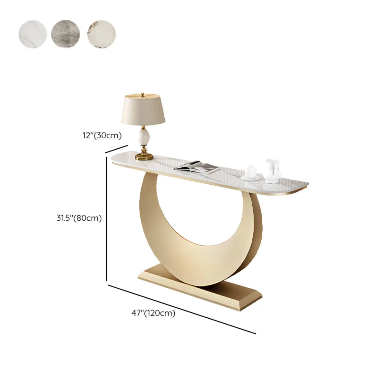 Demilune Sintered Stone Gold Large Entry Console Table Image - 19