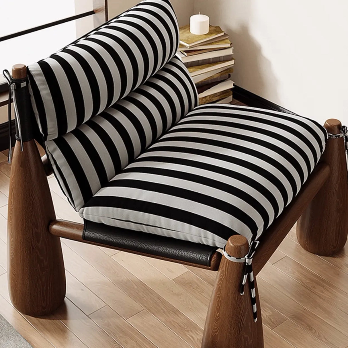 Designer Wood Leg Living Room Cushion Accent Chair Image - 3