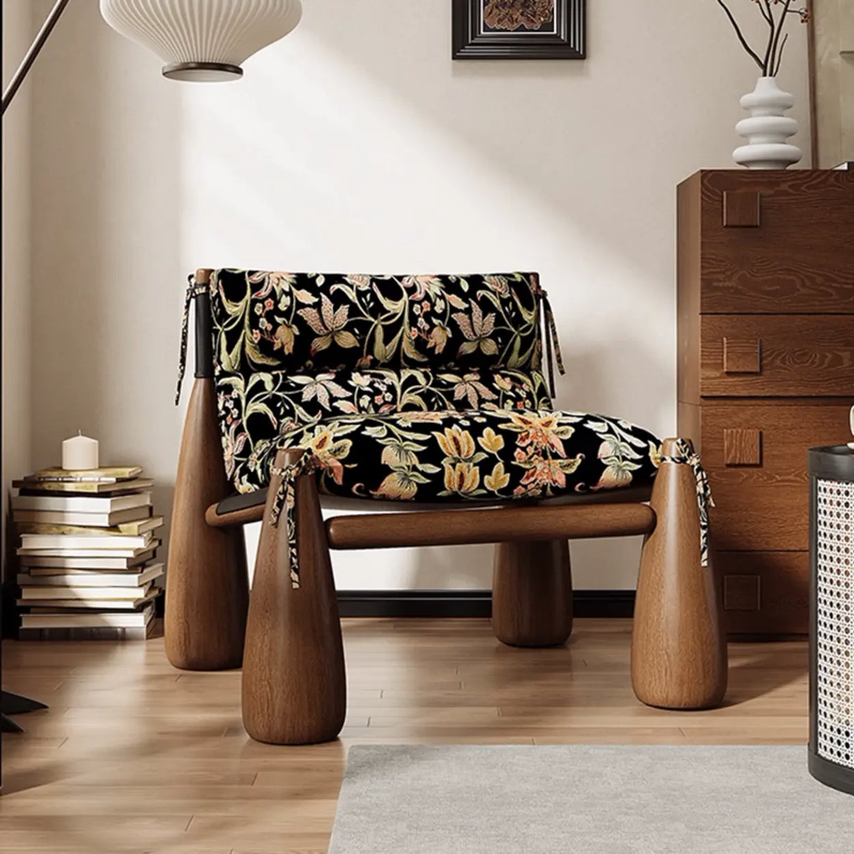 Designer Wood Leg Living Room Cushion Accent Chair Image - 4