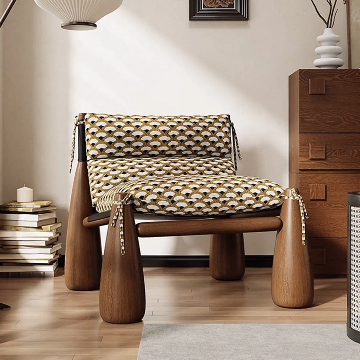 Designer Wood Leg Living Room Cushion Accent Chair Image - 5