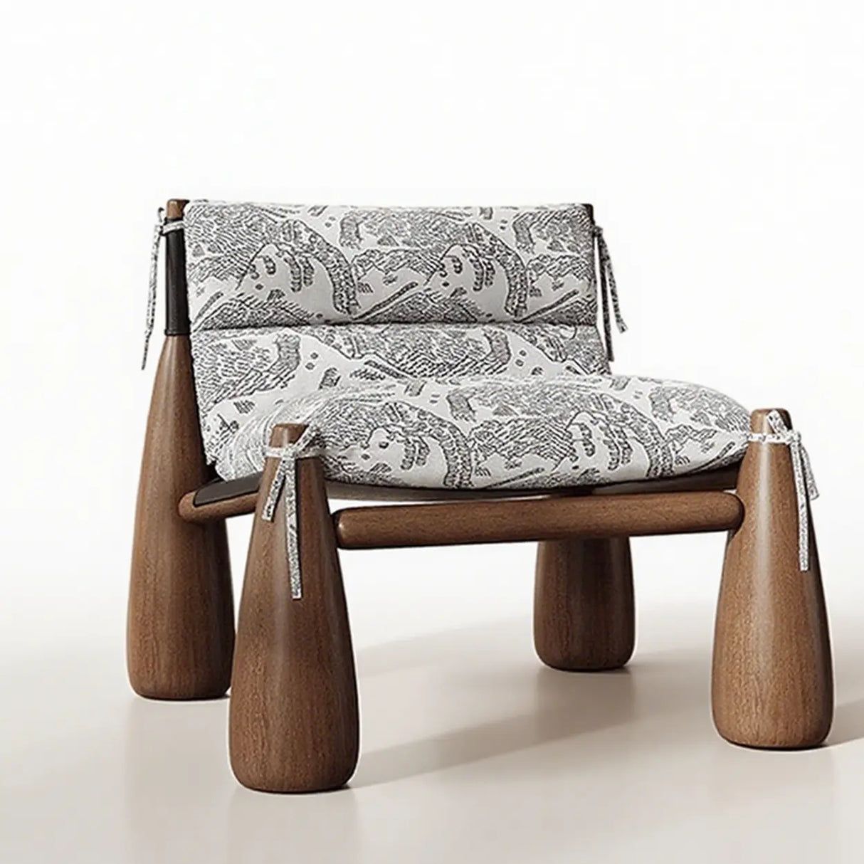 Designer Wood Leg Living Room Cushion Accent Chair Image - 6