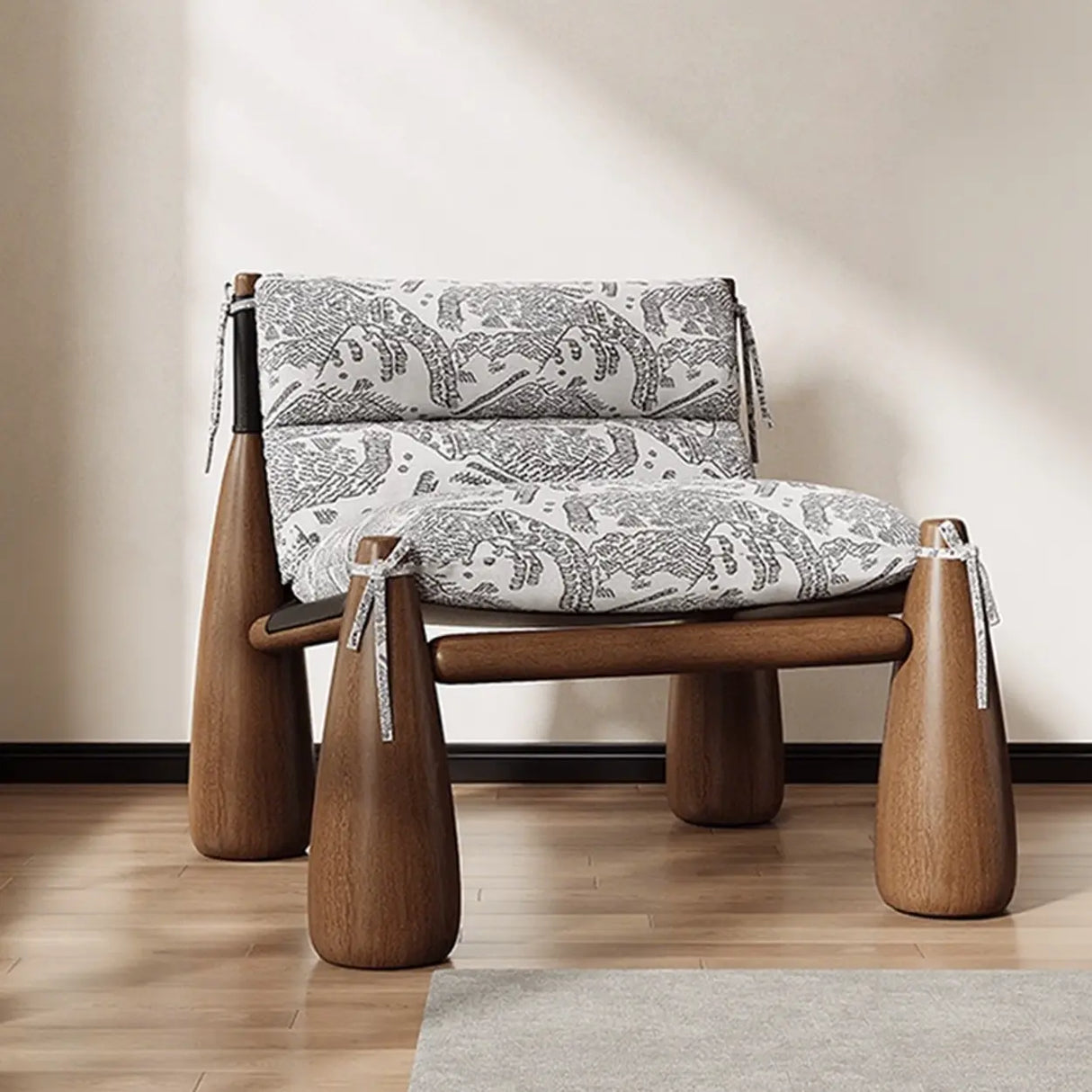 Designer Wood Leg Living Room Cushion Accent Chair Image - 7