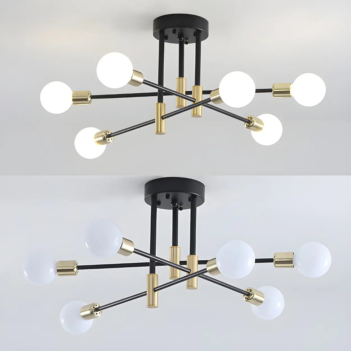 Dining Black Gold Sputnik Semi-Flush Mount Lamp 4-Light Image - 9