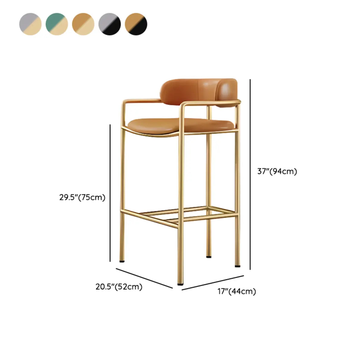 Dining Orange Rectangle Faux Leather Metal Bar Stool