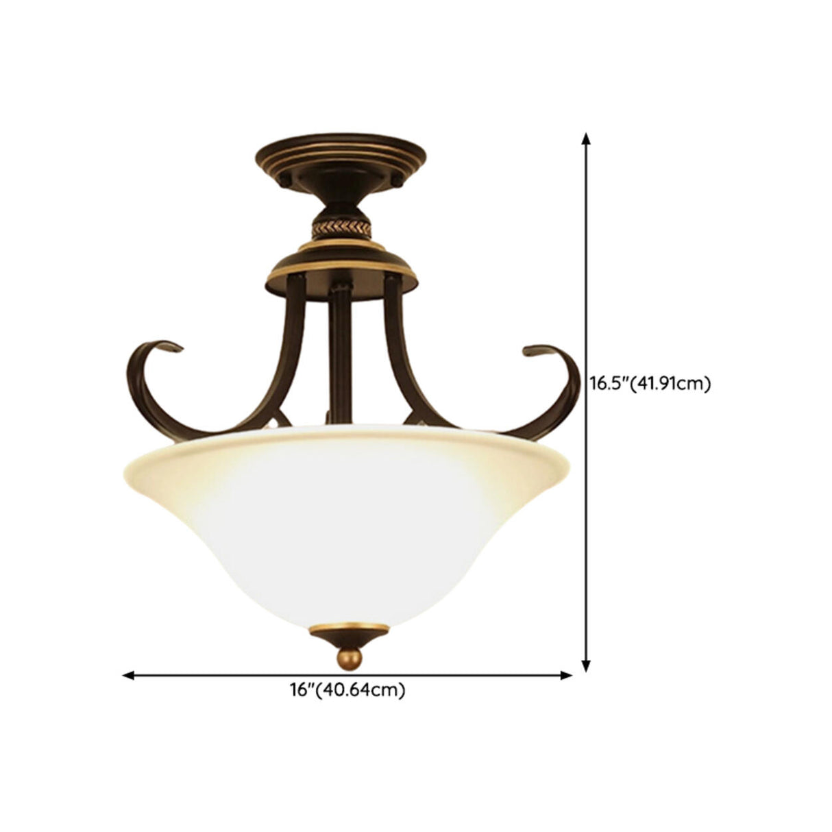 Dining Room Brass Bowl-Shaped Semi-Flush Mount Light