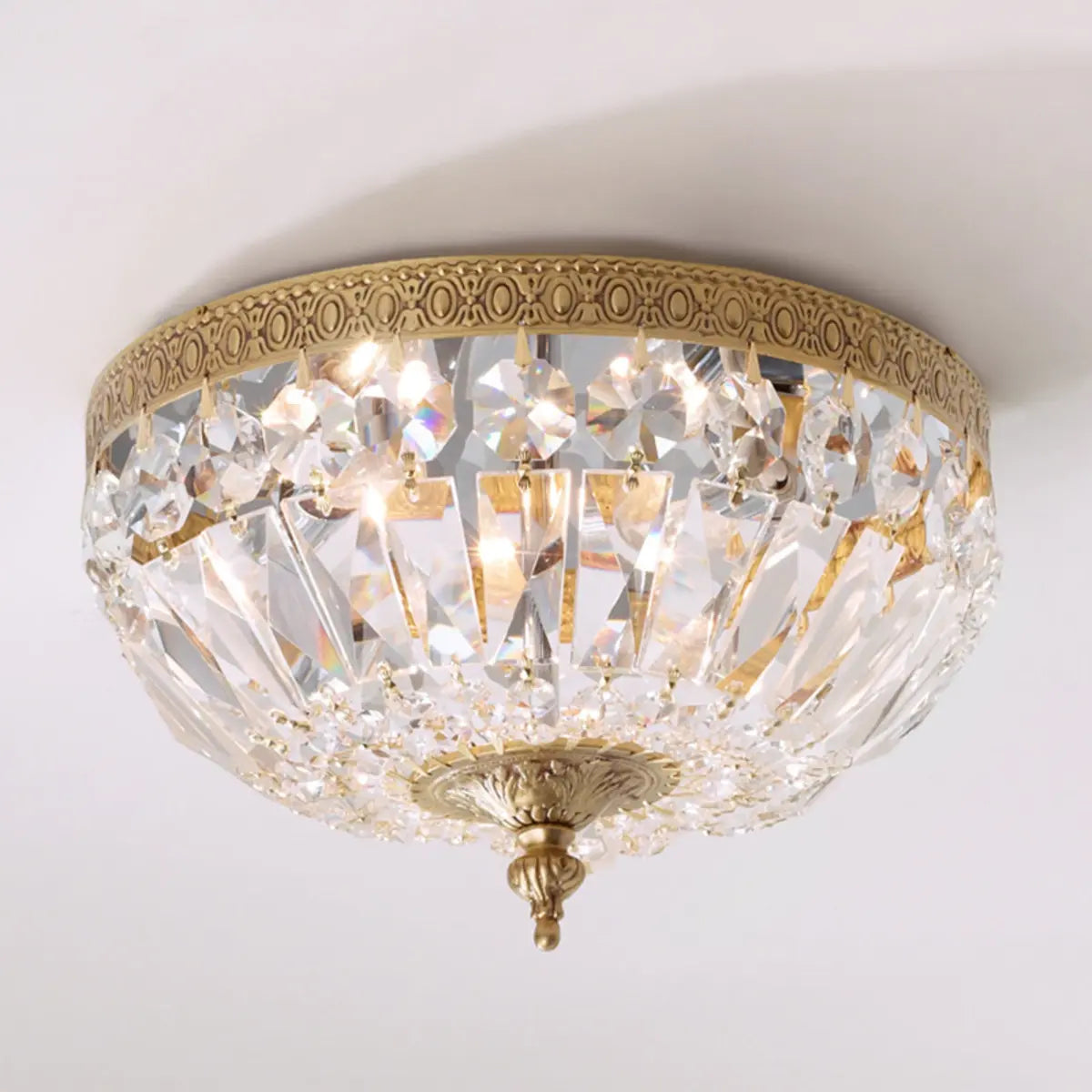 Dining Room Gold Crystal Flush Mount Ceiling Light Image - 1