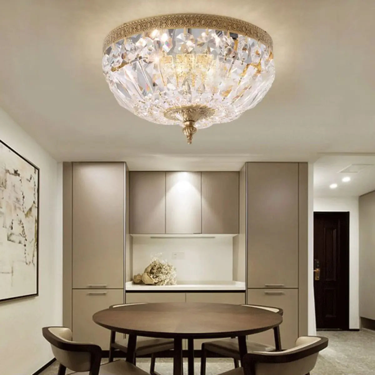 Dining Room Gold Crystal Flush Mount Ceiling Light Image - 2