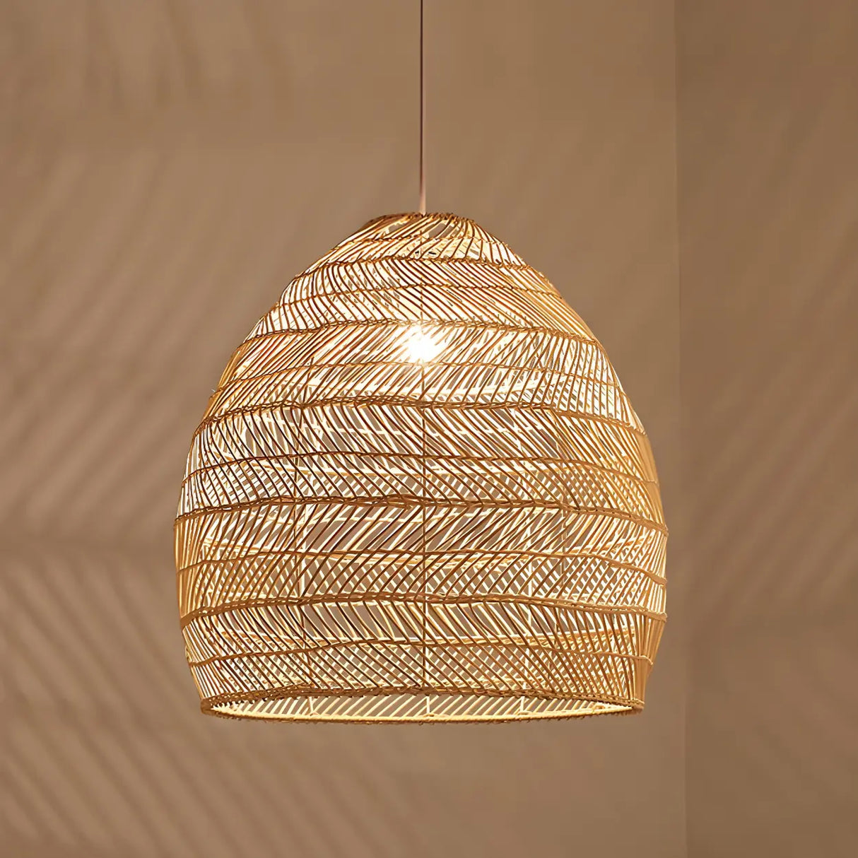 Dining Room Oriental Rattan Cloche Pendant Light Image - 10