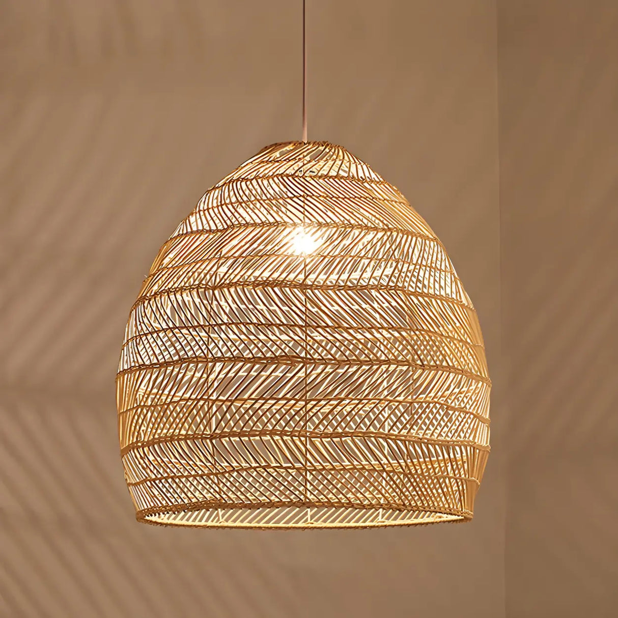 Dining Room Oriental Rattan Cloche Pendant Light Image - 11
