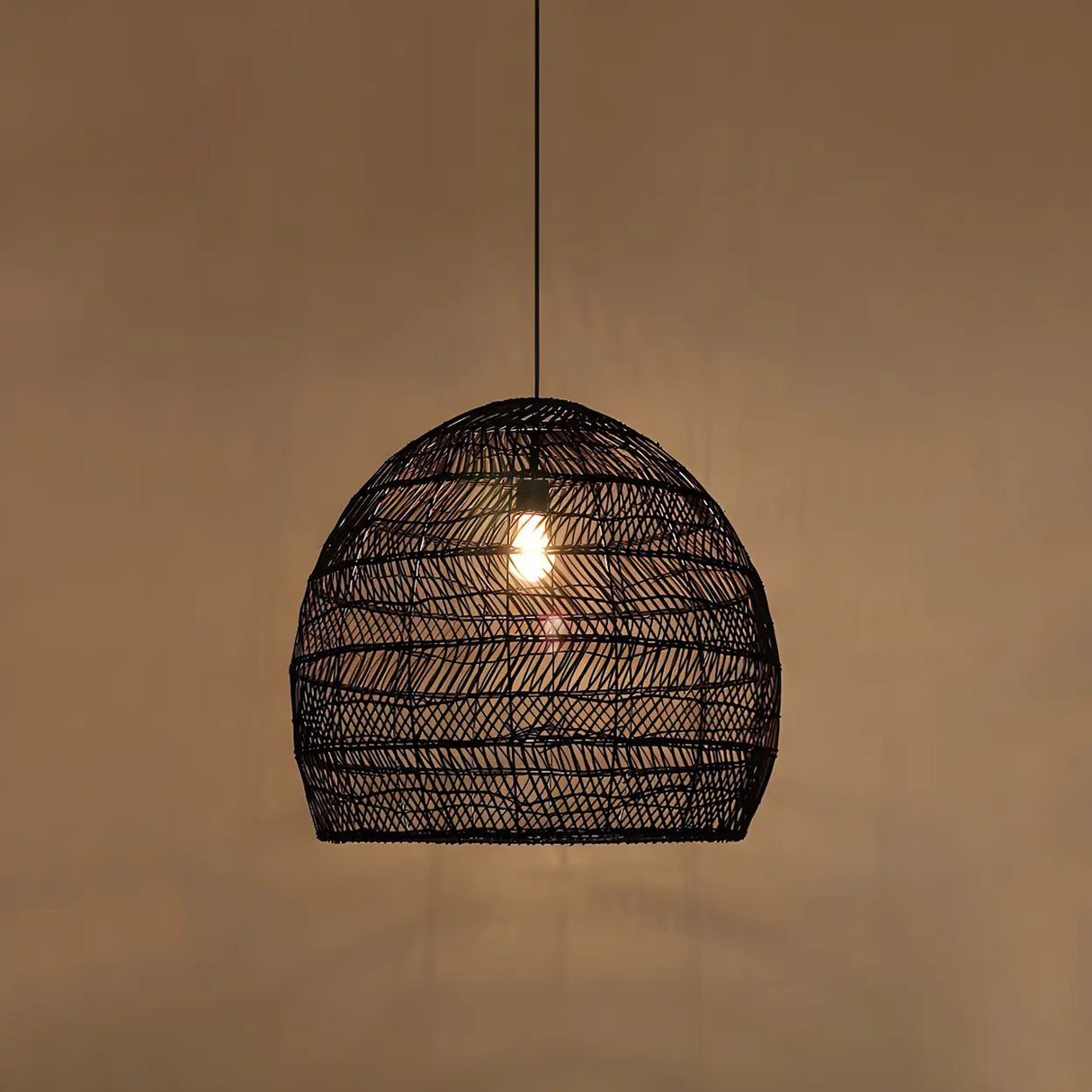 Dining Room Oriental Rattan Cloche Pendant Light Image - 12