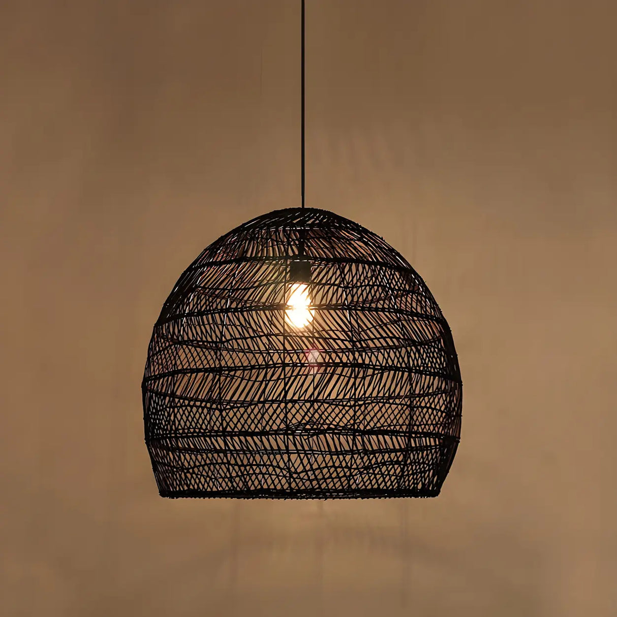 Dining Room Oriental Rattan Cloche Pendant Light Image - 14