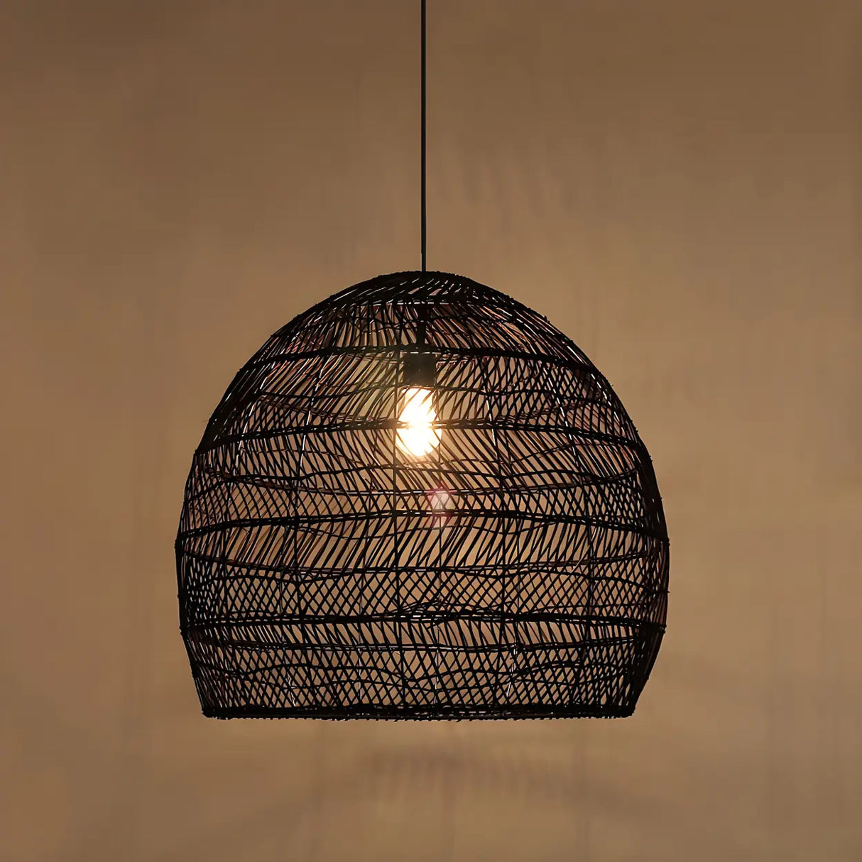 Dining Room Oriental Rattan Cloche Pendant Light Image - 16