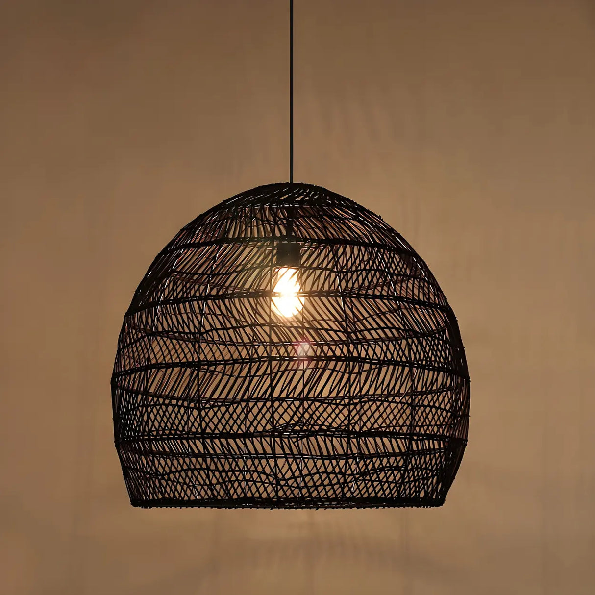 Dining Room Oriental Rattan Cloche Pendant Light Image - 17